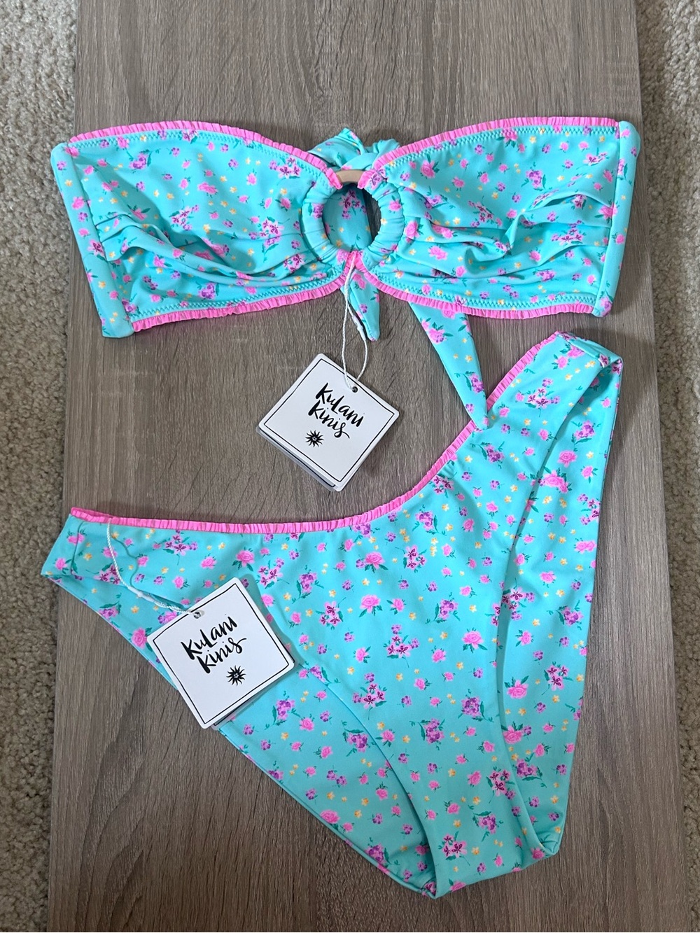 Kulani Kinis Mint Macaron Bandeau Top & Bottom Bikini Set Size Large - Picture 3 of 7